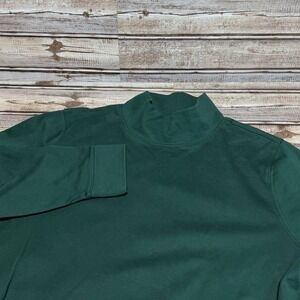 LL Bean Unisex Mock‎ Neck Long Sleeve Shirt Forest Green 100% Cotton S/M